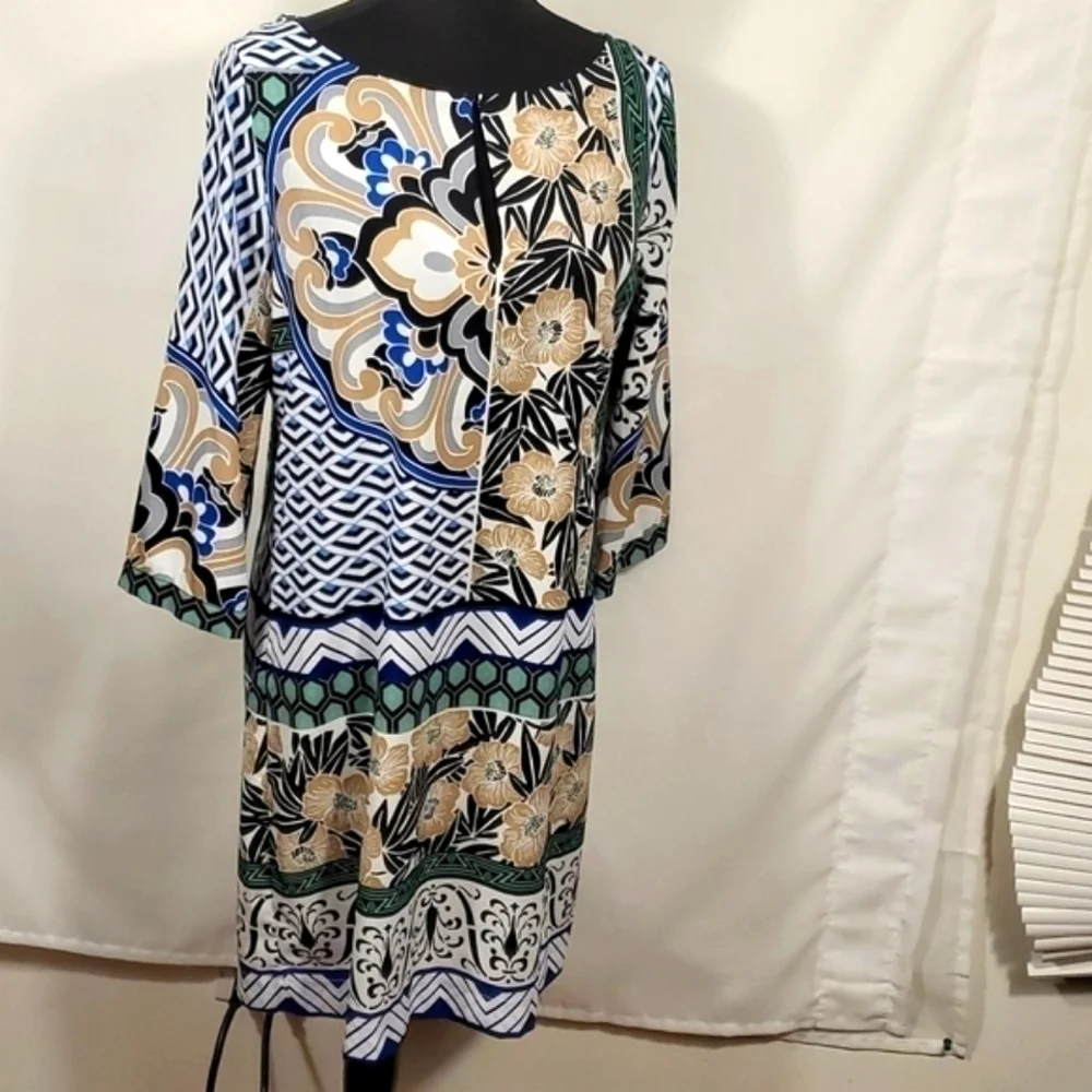 Hale Bob Classic Floral Blue Tan Dress Size Medium M NWTG